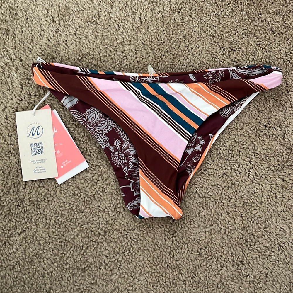 Maaji Reversible Burgundy Stripe Bottom, NWT